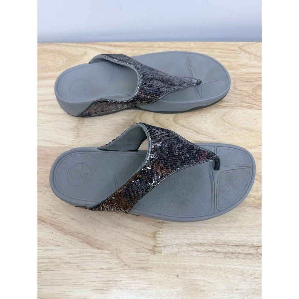 FitFlop Sequin Flip Flops Womens US 10 EU 42 Electra Gray Comfort Sandals #22